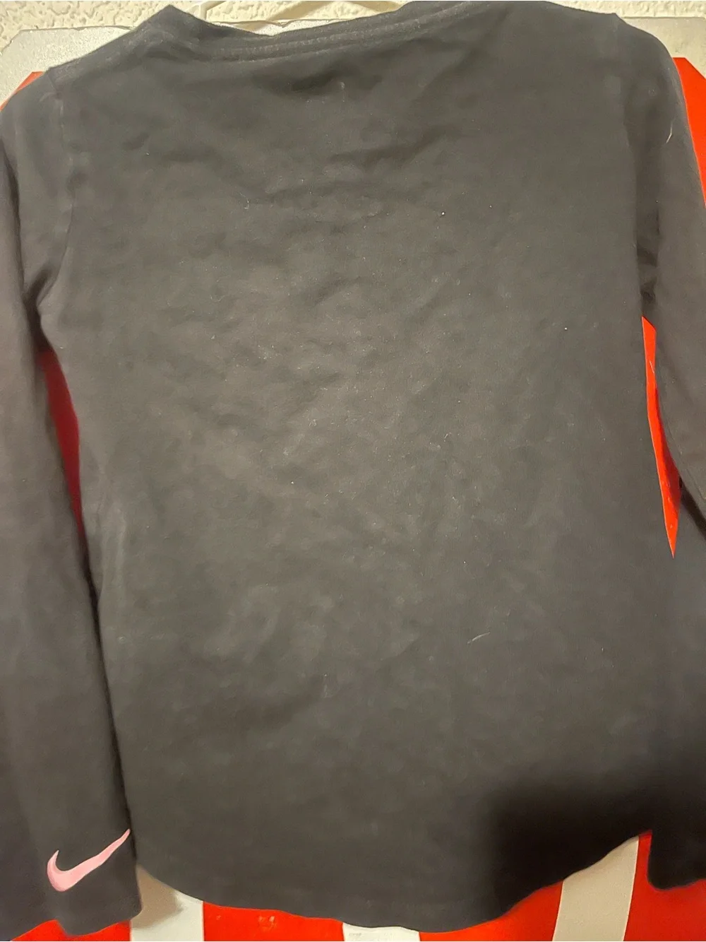 Nike Black Long-Sleeve Tee with Pink Heart and Silver Swoosh